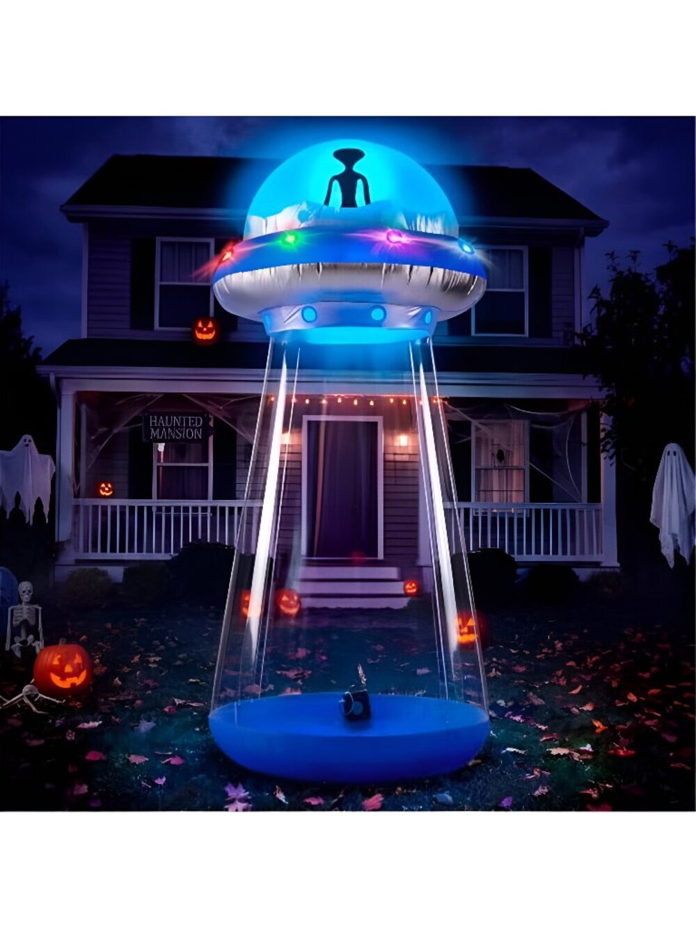 Joiedomi 9 FT Tall Halloween Inflatable UFO Abduction Decoration, Blow Up Blue